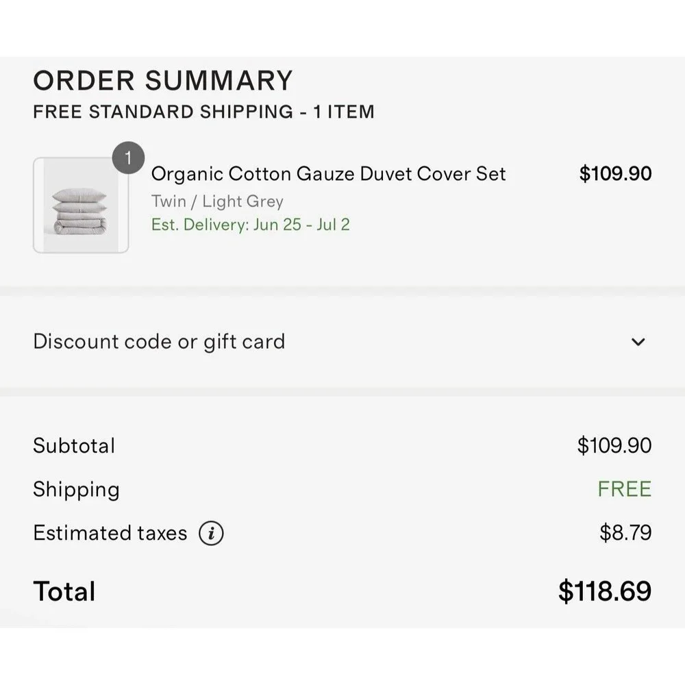 Quince Organic Airy Cotton Gauze Duvet Cover Set Twin Light Gray NEW